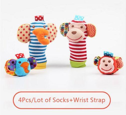 0-12 Months Soft Animal Rattle Infant Newborn Plush Sock Baby Toy Wrist Strap Baby Foot Socks - fadidesign