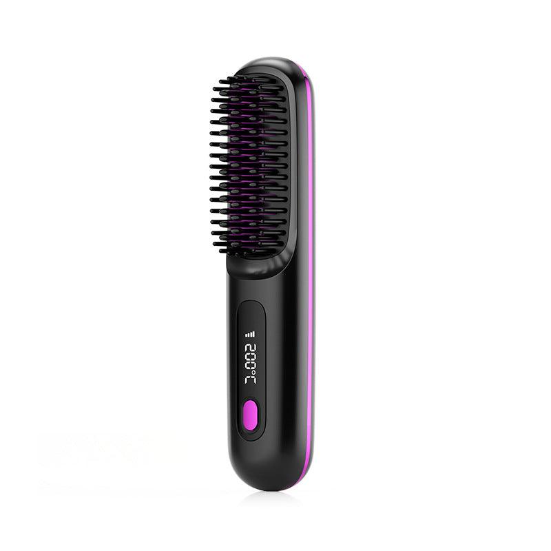 2 In 1 Straight Hair Comb Wireless Hair Straightener Brush Hair Fast Heating Portable Hot Curler USB Charging - fadidesign