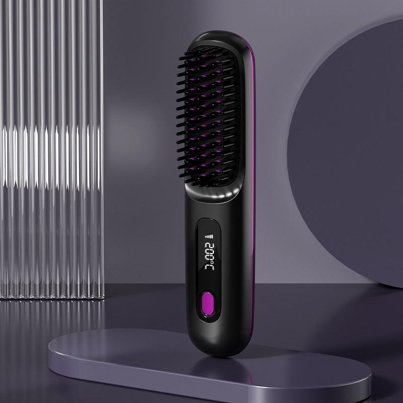 2 In 1 Straight Hair Comb Wireless Hair Straightener Brush Hair Fast Heating Portable Hot Curler USB Charging - fadidesign