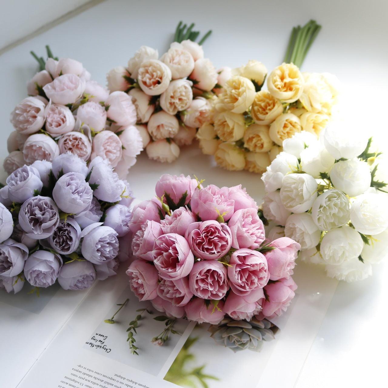 27 Head Tea Rose Bouquet Simulation Fake Flower Wedding Bouquet Home Decoration - fadidesign