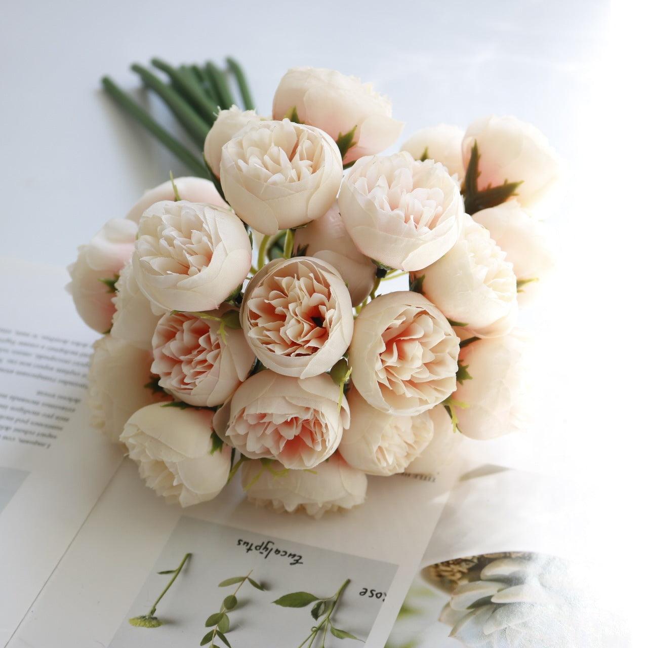 27 Head Tea Rose Bouquet Simulation Fake Flower Wedding Bouquet Home Decoration - fadidesign