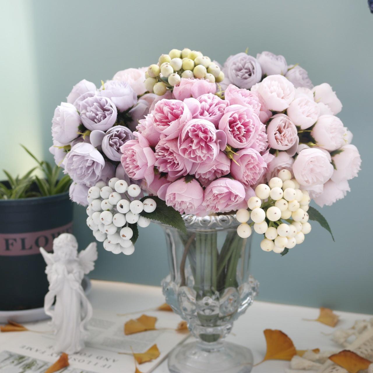 27 Head Tea Rose Bouquet Simulation Fake Flower Wedding Bouquet Home Decoration - fadidesign