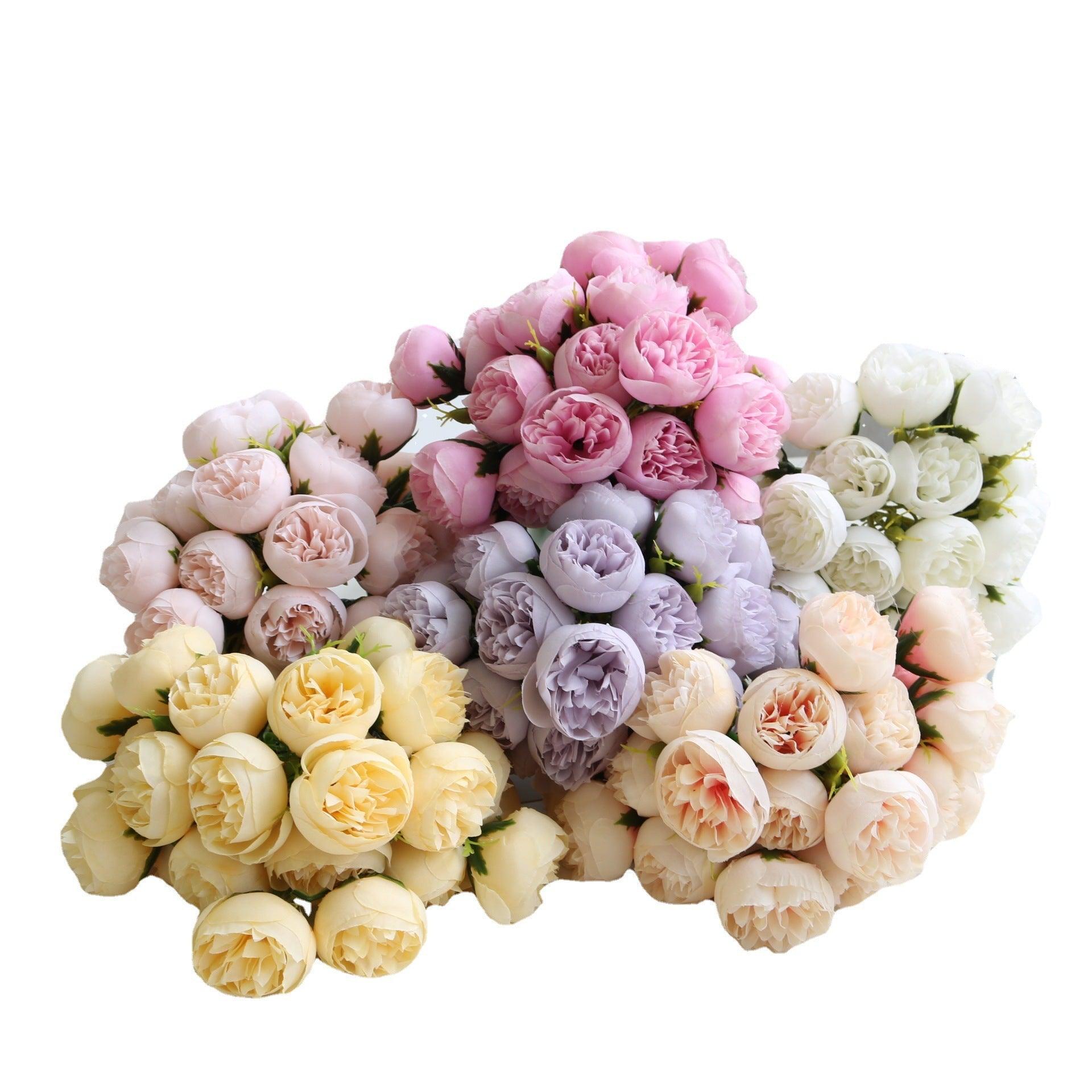 27 Head Tea Rose Bouquet Simulation Fake Flower Wedding Bouquet Home Decoration - fadidesign