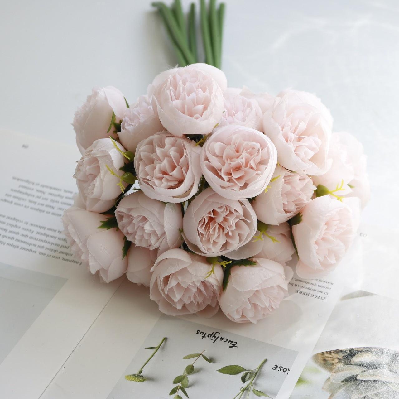 27 Head Tea Rose Bouquet Simulation Fake Flower Wedding Bouquet Home Decoration - fadidesign