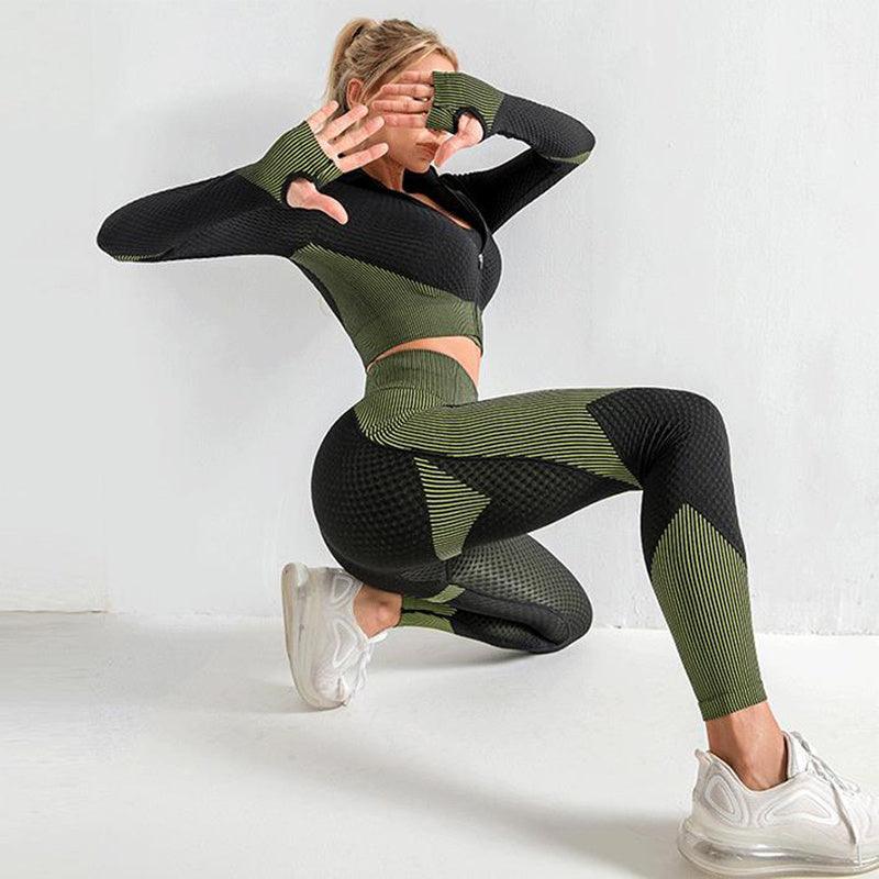 3PCS Yoga Set Seamless Sport Set Women Gym Clothing Leggings Women Crop Top Sports Bra Women Fitness Gym Set Womens Outfits Tracksuit - fadidesign