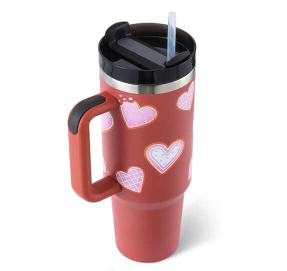 40 Oz Tumbler With Handle Straw Insulated, Stainless Steel Spill Proof Vacuum Coffee Cup Tumbler With Lid Tapered Mug Gifts For Valentine Lover Suitable For Car Gym Office Travel - fadidesign