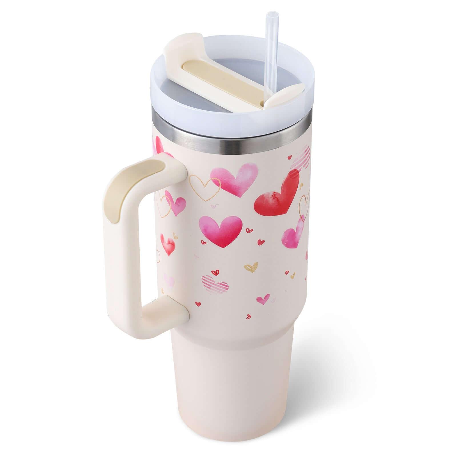 40 Oz Tumbler With Handle Straw Insulated, Stainless Steel Spill Proof Vacuum Coffee Cup Tumbler With Lid Tapered Mug Gifts For Valentine Lover Suitable For Car Gym Office Travel - fadidesign