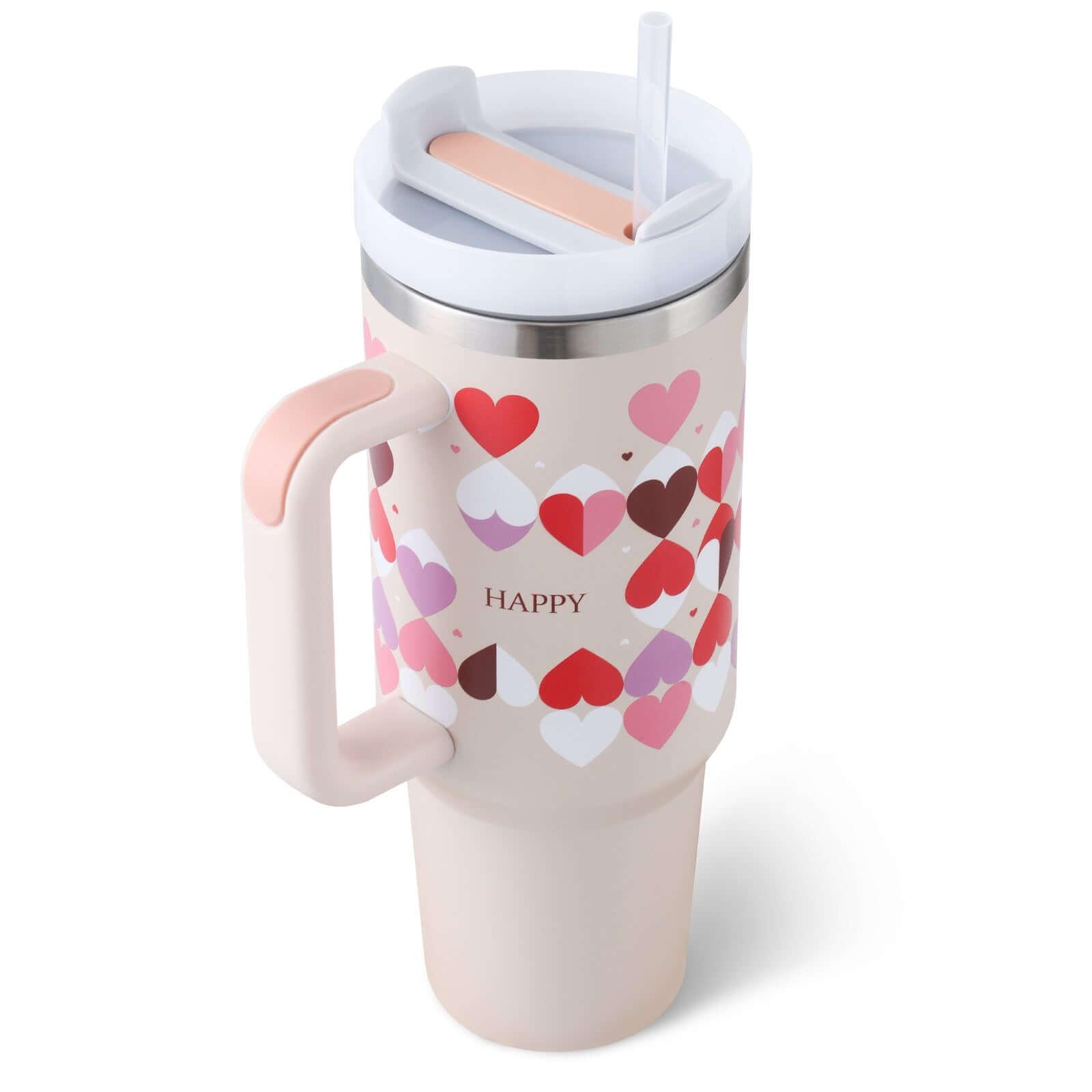 40 Oz Tumbler With Handle Straw Insulated, Stainless Steel Spill Proof Vacuum Coffee Cup Tumbler With Lid Tapered Mug Gifts For Valentine Lover Suitable For Car Gym Office Travel - fadidesign