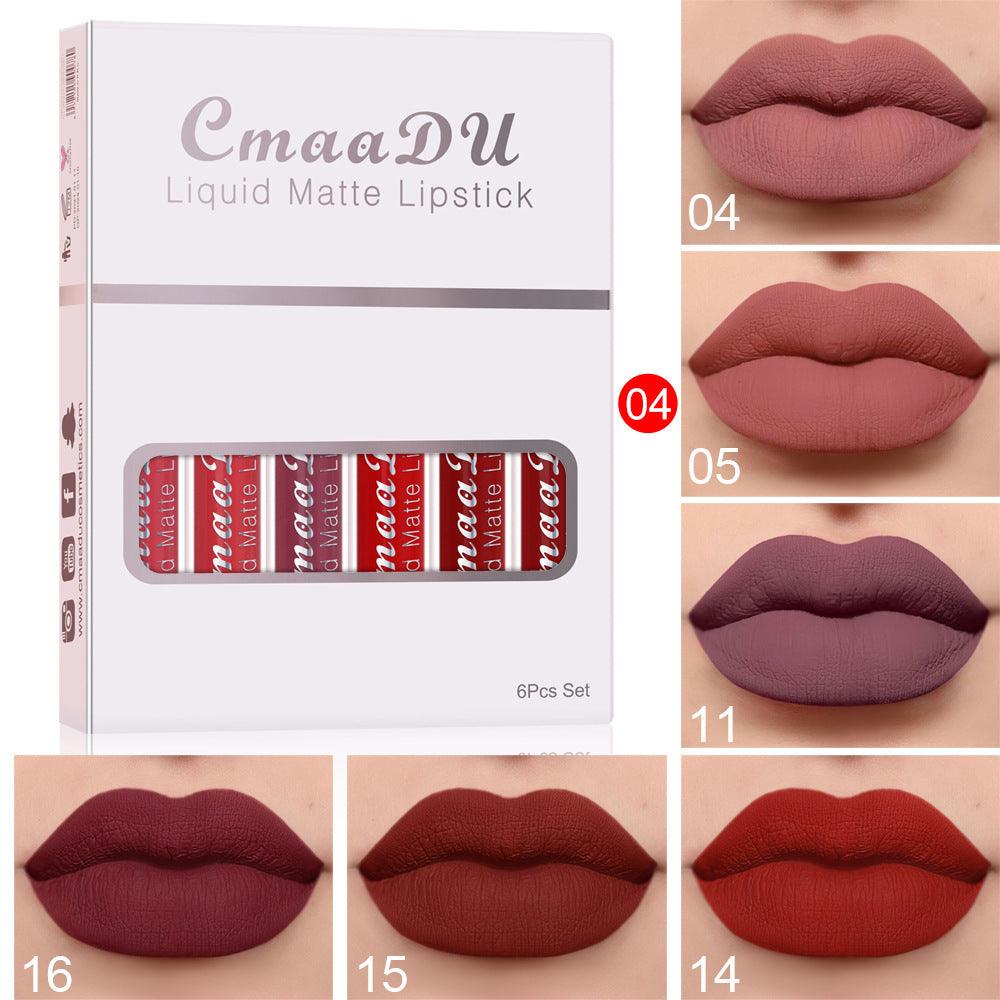 6 Boxes Of Matte Non-stick Cup Waterproof Lipstick Long Lasting Lip Gloss - fadidesign