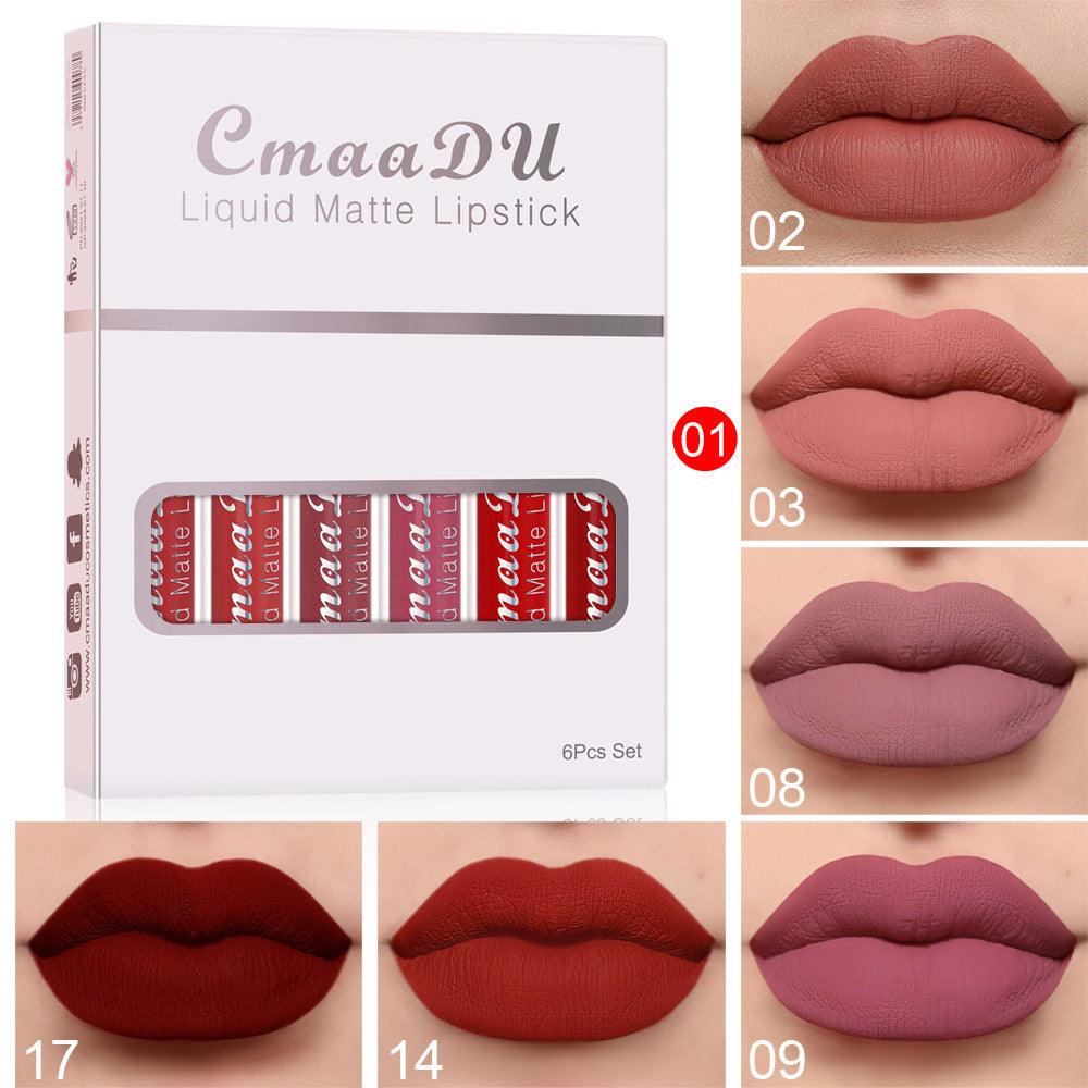 6 Boxes Of Matte Non-stick Cup Waterproof Lipstick Long Lasting Lip Gloss - fadidesign