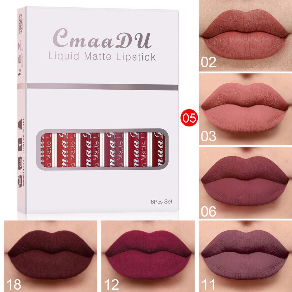 6 Boxes Of Matte Non-stick Cup Waterproof Lipstick Long Lasting Lip Gloss - fadidesign