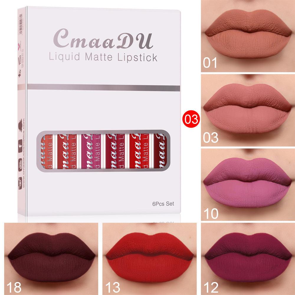 6 Boxes Of Matte Non-stick Cup Waterproof Lipstick Long Lasting Lip Gloss - fadidesign