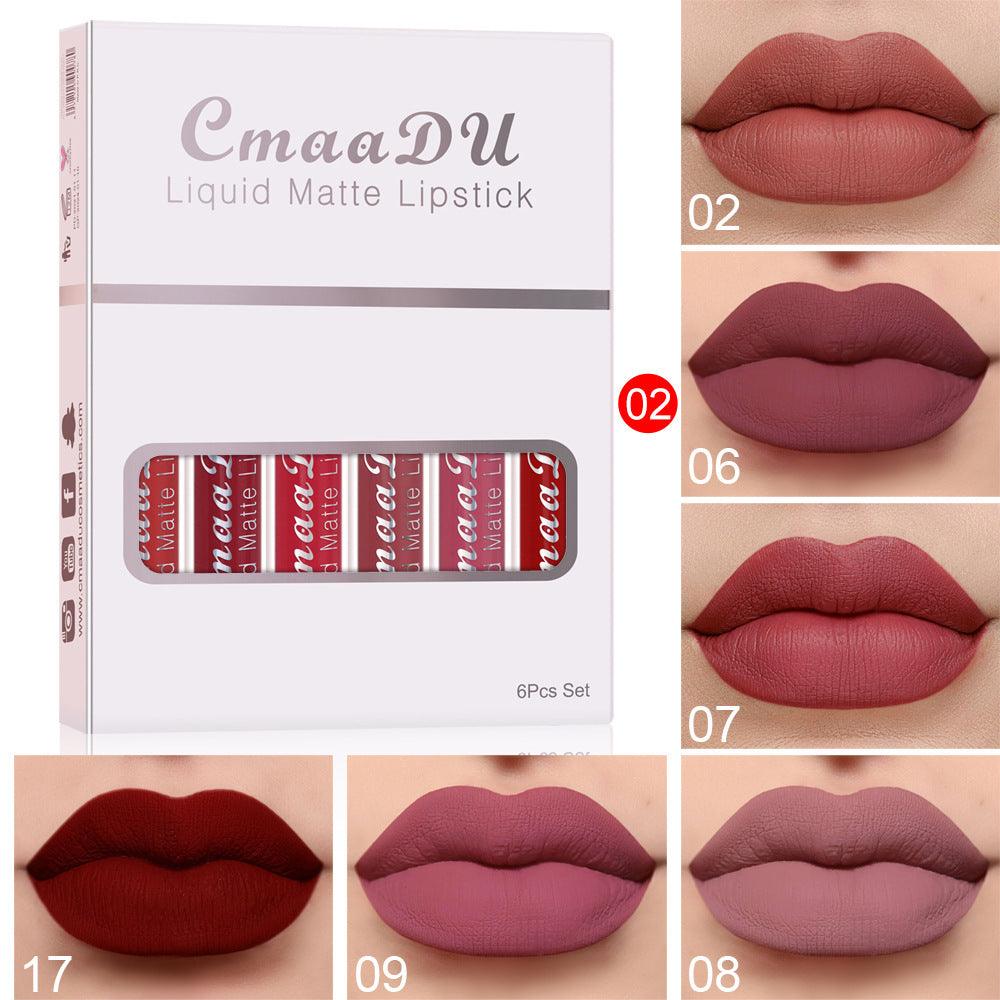 6 Boxes Of Matte Non-stick Cup Waterproof Lipstick Long Lasting Lip Gloss - fadidesign