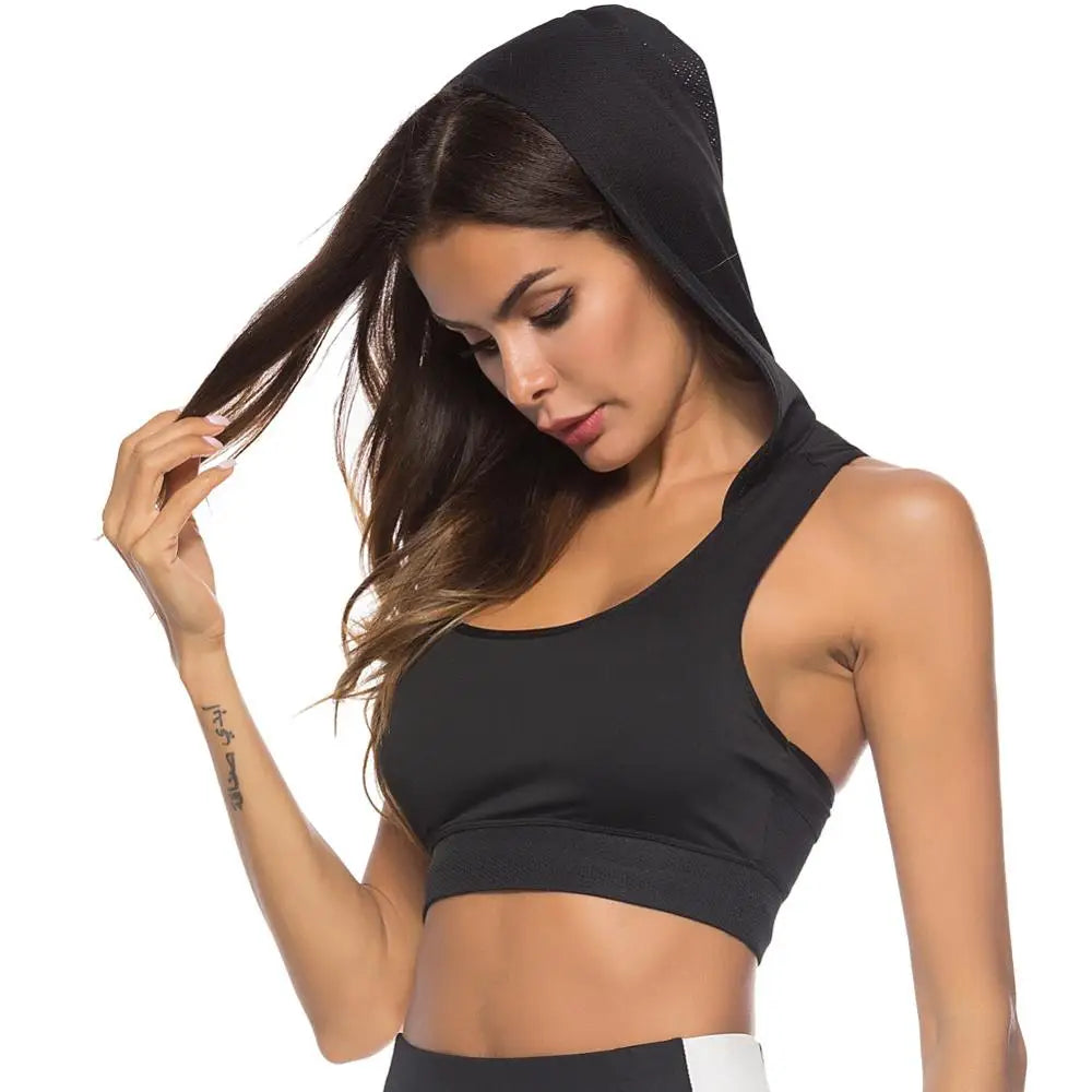 Women Sport Tank Crop Tops Fashion Hooded Athletic Vest Gym Fitness Sports Bras Running Female Girls Sprots Short Tees