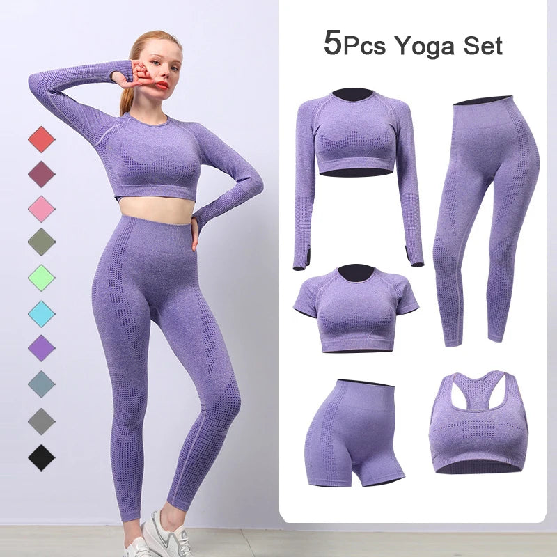 Seamless Yoga Set Women Gym Clothing Fitness Sports Suits Sports Bra Crop Top Shirts High Waist Leggings Workout Sportswear