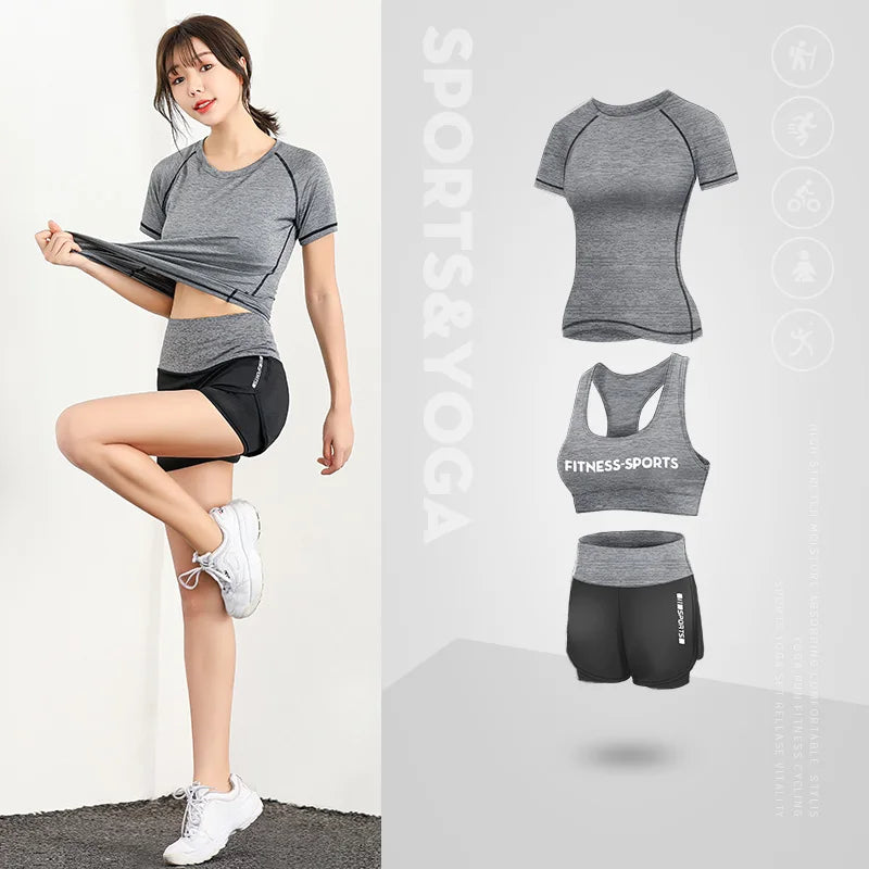 3pcs/set Yoga Sport Set Women Crop Top Bra Shorts t shirt Sport suit Workout Outfit Active Fitness Wear Yoga Gym Running Sets