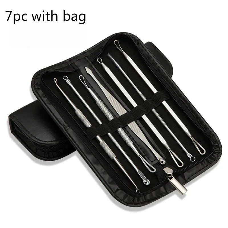 7 Pcs Stainless Steel Blackhead Remover Tool Kit Professional Blackhead Acne Comedone Pimple Blemish Extractor Beauty Tool