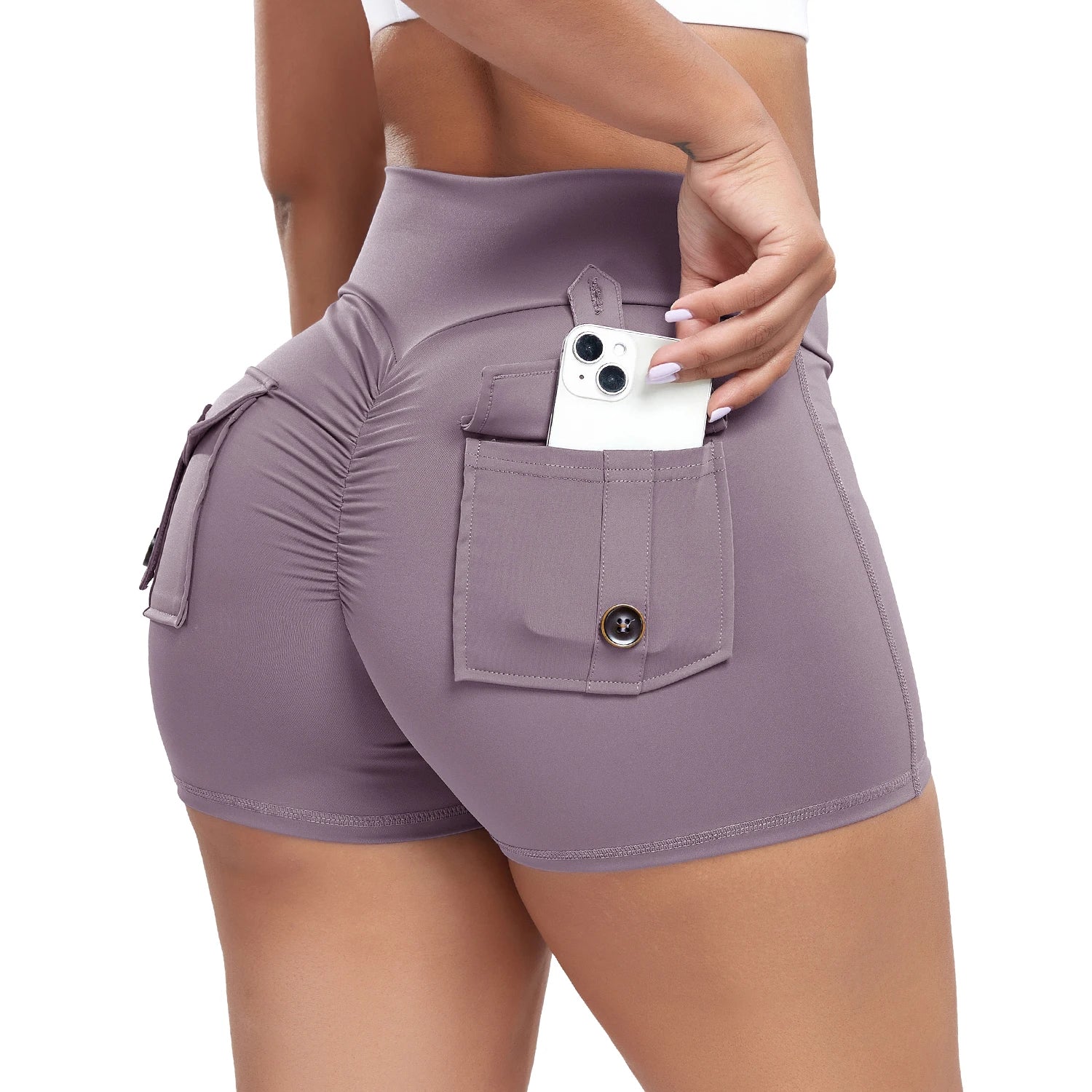 Women Pocket Yoga Shorts Cross High Waist Scrunch Butt Booty Fitness Athletic Gym Bottoms Sexy Quick Drying Workout Clothing New