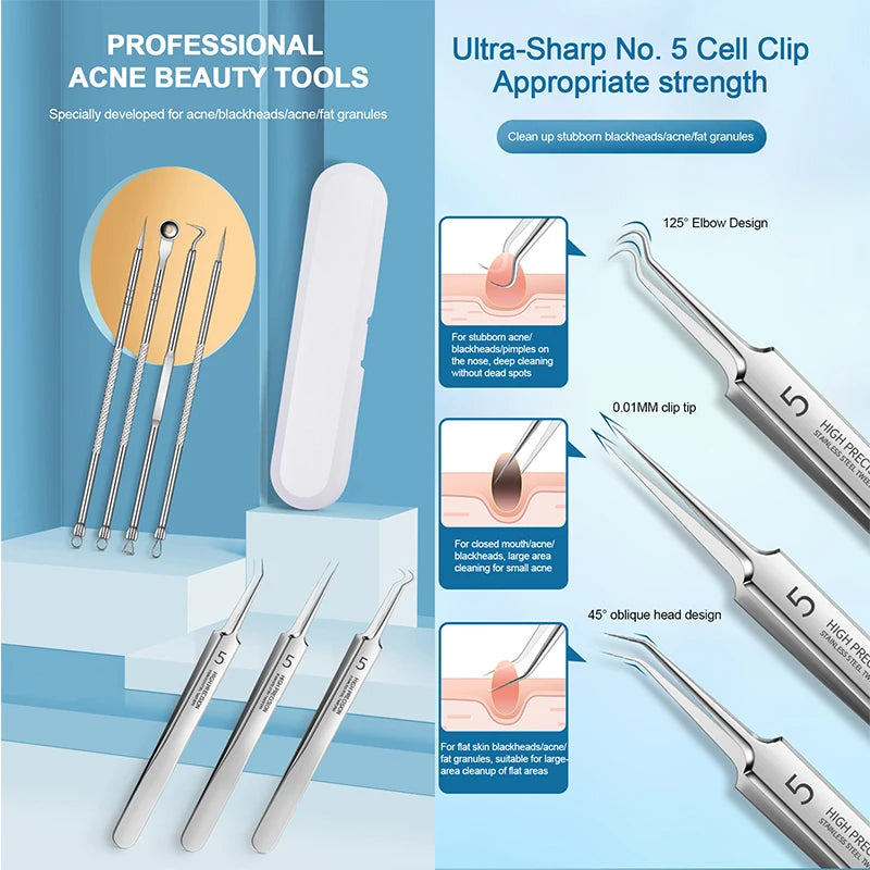 Cell Pimples Blackhead Remover Clip Ultra-fine Tweezers Black Dots Blackhead Extractor Acne Needle Facial Cleaner Skin Care Tool