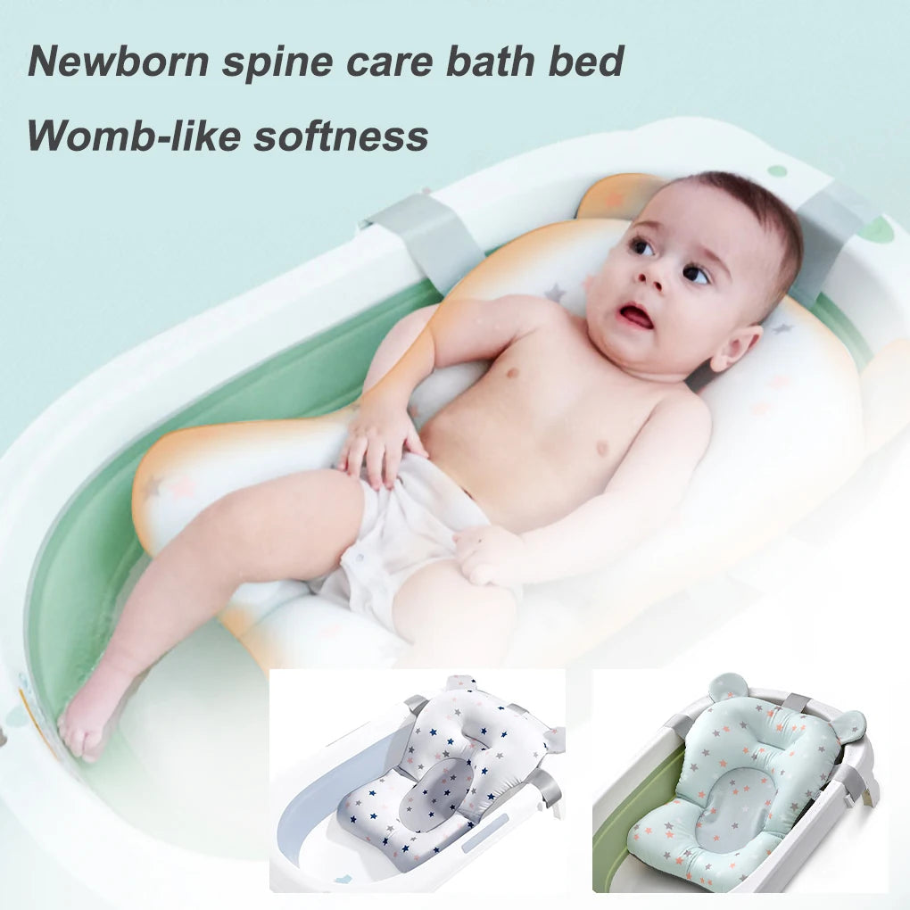 Baby Bath Seat Security Bathtub Chair Support Mat Mesh Washable Breathable Soft Comfort Toddler Cushion Pad with Straps Star