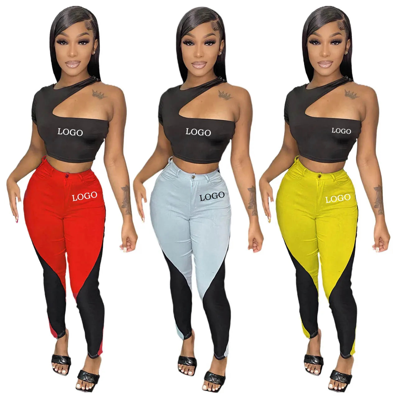 Summer Outdoor Sleeveless Notched Crop Top T Shirt Pant Set Patchwork Jogger Jogging Sports Casual Two Piece Set Women Tracksuit