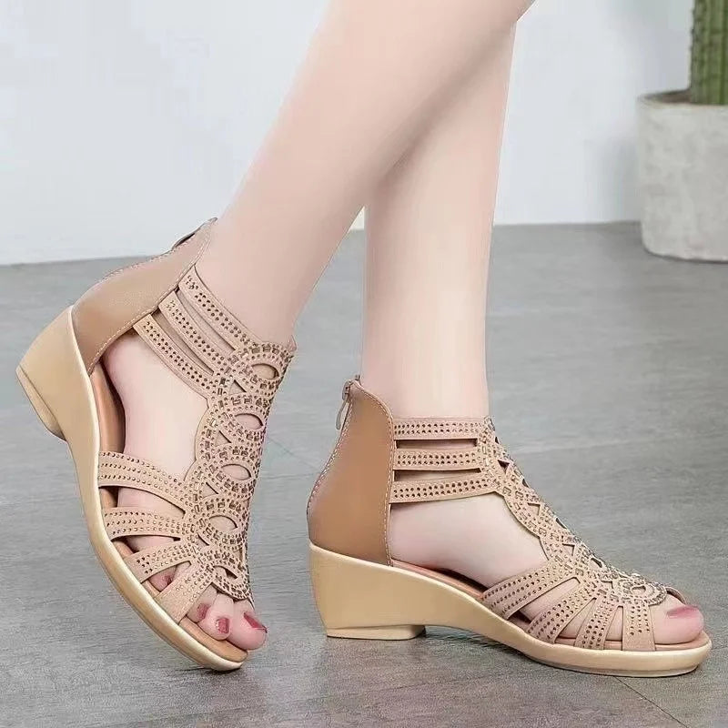 Women‘s Casual Soft Leather Roman Sandals 2024 Summer New Designer Soft Sole Outwear Wedge Slippers Fashion Platform Shoes