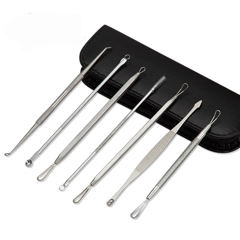 7 Pcs Stainless Steel Blackhead Remover Tool Kit Professional Blackhead Acne Comedone Pimple Blemish Extractor Beauty Tool