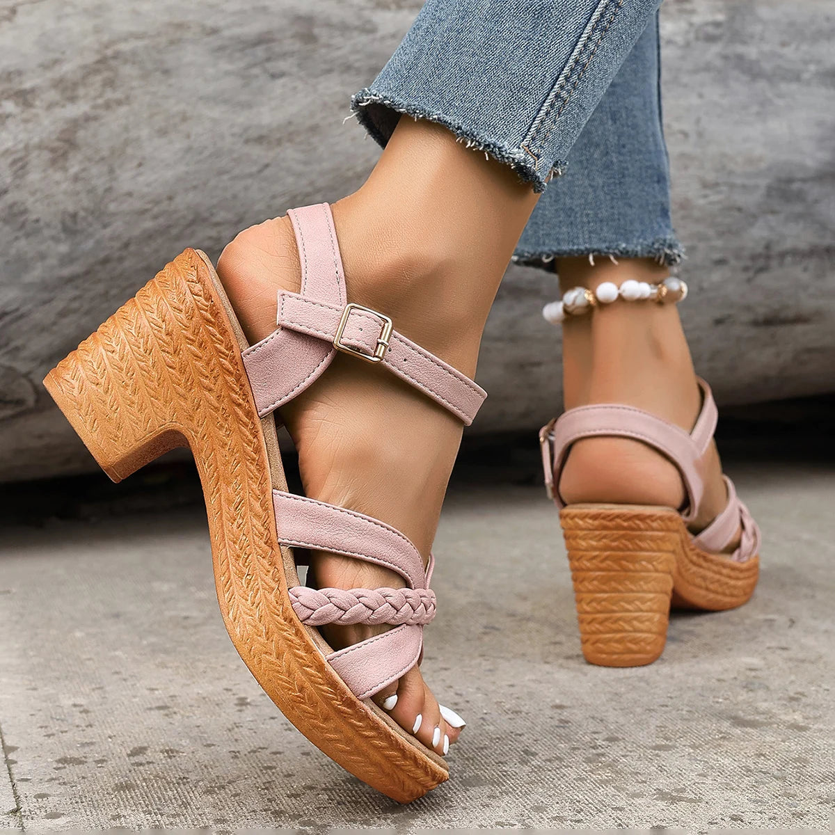 Ankle Strap High Heels Sandals for Women 2024 Summer Platform Gladiator Sandalias Mujer Weaving Cross Band Chunky Heeled Sandles