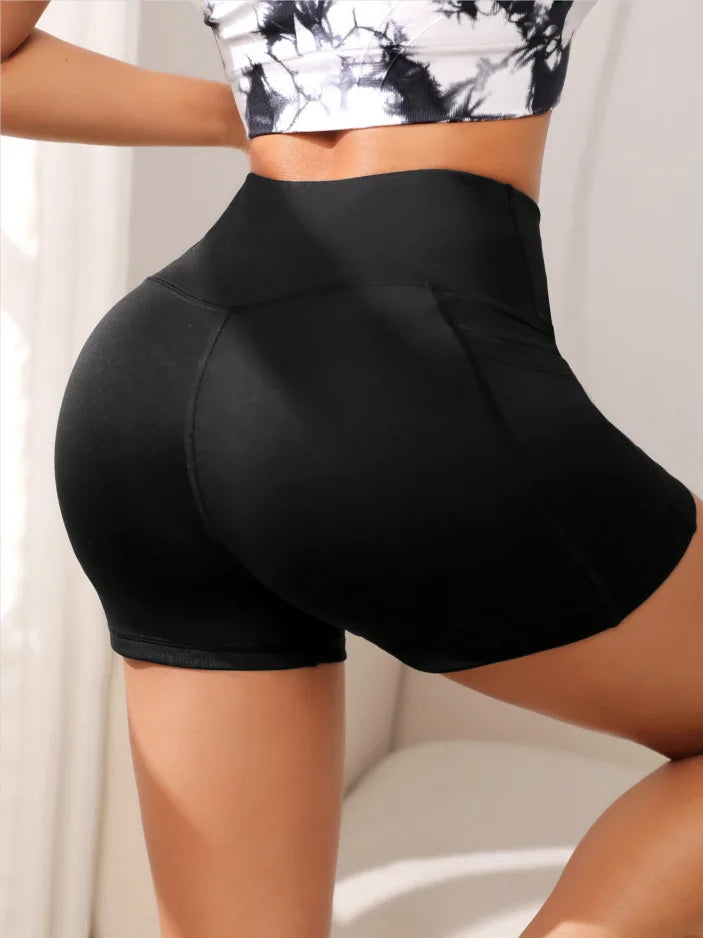 Women High Waist Yoga Sport Biker Shorts for Fitness Cross Waist Pocket Yoga Pant