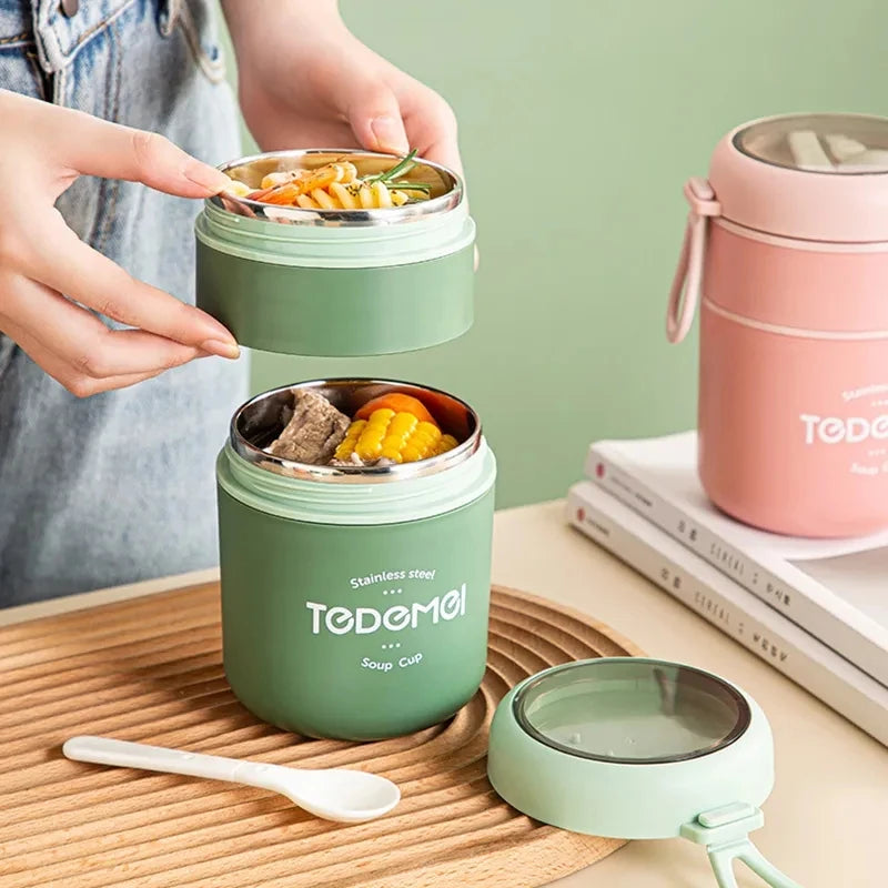 Stainless Steel Vaccum Cup Soup Lunch Box Storage Warmer With Spoon Food Thermal Jar Insulated Soup Thermos Containers Cooler