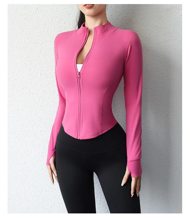 2024 New yoga coat short sports jacket women's fitness clothes slimming body sculpting zipper yoga jacket