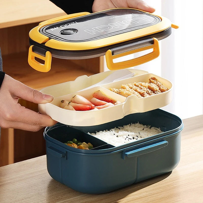 Double bed bento box, Japanese microwave lunch box, office worker fat reduction meal compartment lunch box