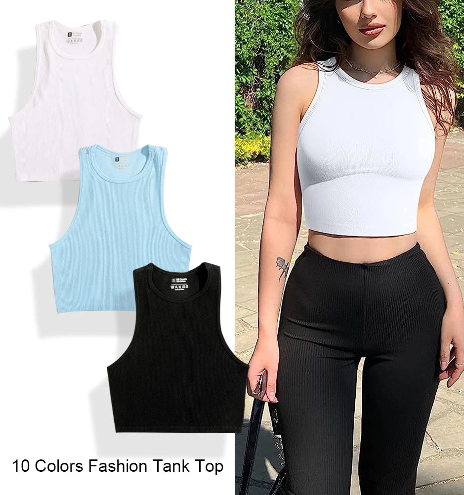 Fitness Casual Y2k Tops Round Neck Fashion Solid Color Skinny Stretch Outdoors 2023 Crop Top Thread