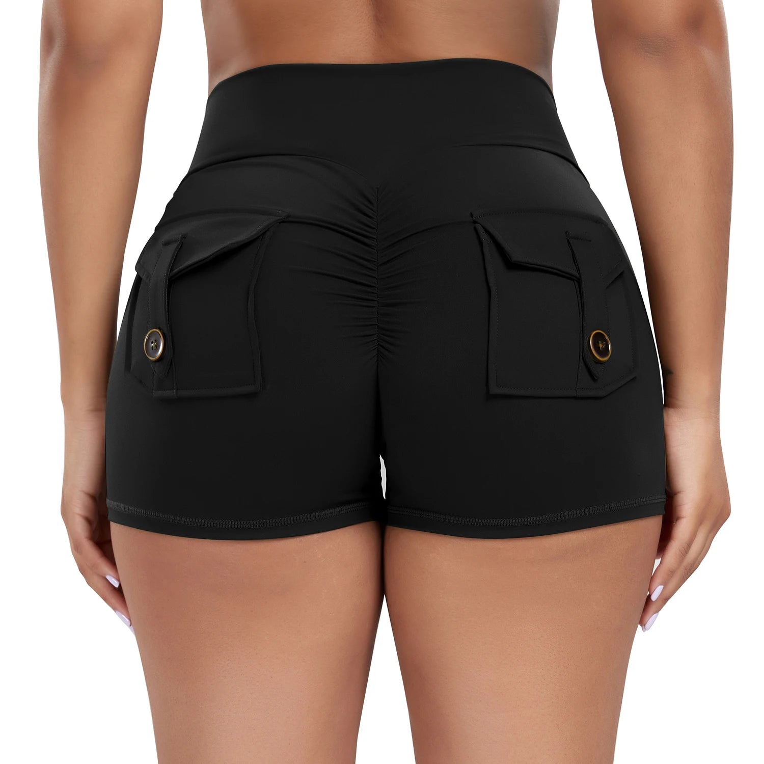 Women Pocket Yoga Shorts Cross High Waist Scrunch Butt Booty Fitness Athletic Gym Bottoms Sexy Quick Drying Workout Clothing New