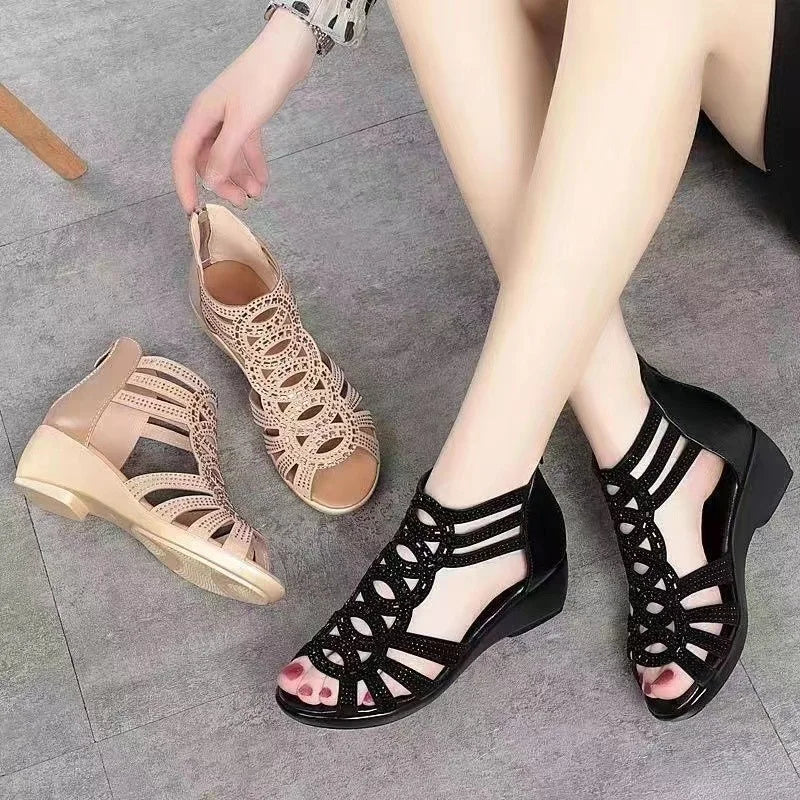 Women‘s Casual Soft Leather Roman Sandals 2024 Summer New Designer Soft Sole Outwear Wedge Slippers Fashion Platform Shoes