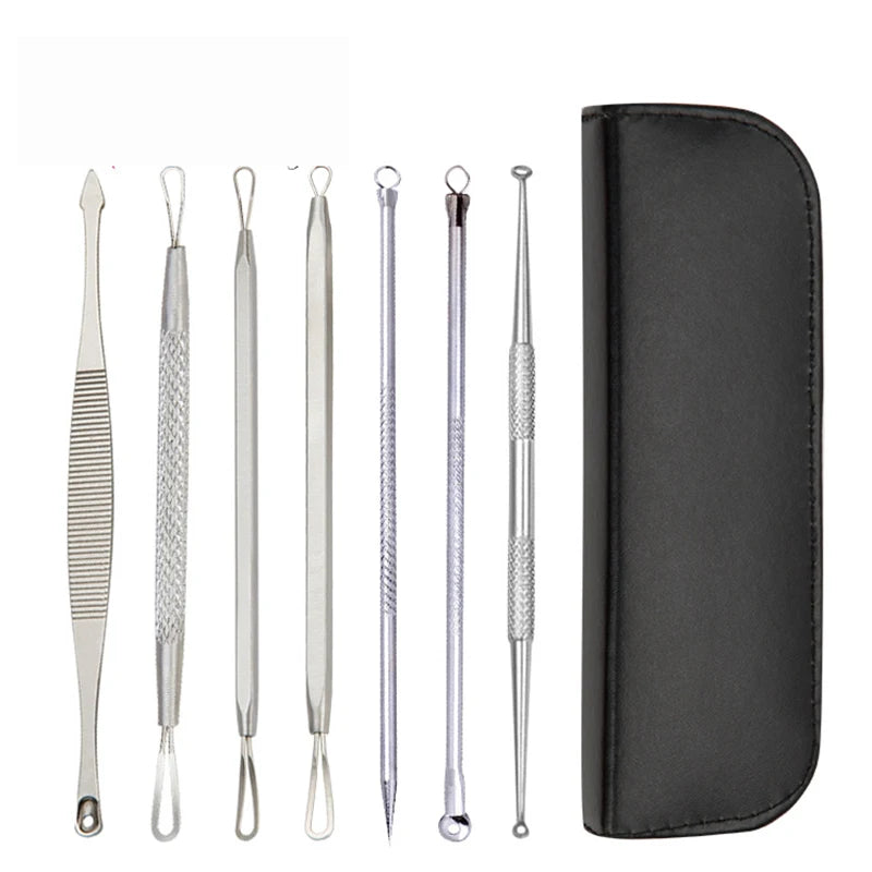 7 Pcs Stainless Steel Blackhead Remover Tool Kit Professional Blackhead Acne Comedone Pimple Blemish Extractor Beauty Tool