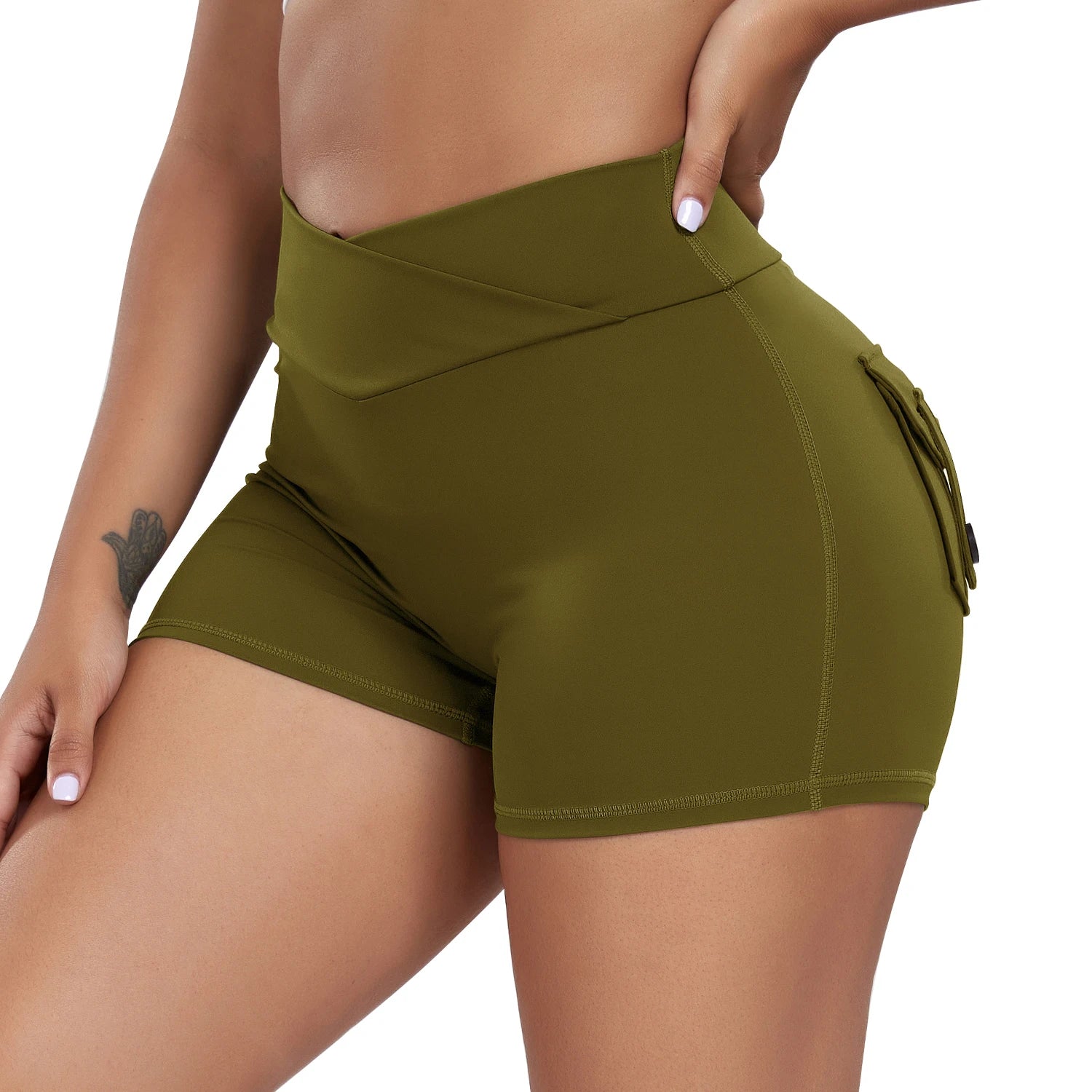 Women Pocket Yoga Shorts Cross High Waist Scrunch Butt Booty Fitness Athletic Gym Bottoms Sexy Quick Drying Workout Clothing New