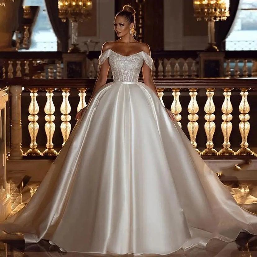 A-Line Off Shoulder Wedding Dresses Shiny Bohemia Women's - fadidesign