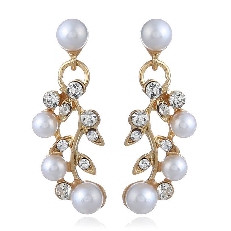 Aliexpress explosion of European and American fashion chain set sweet temperament all-match pearl diamond earrings necklace bride suit - fadidesign