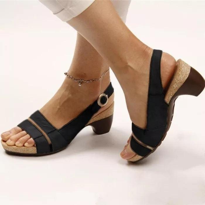 Ankle Strap Sandals Summer Low Heel Peep Toe Shoes Women - fadidesign