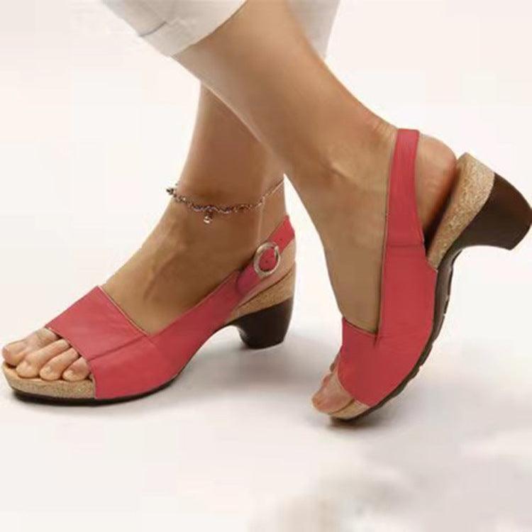 Ankle Strap Sandals Summer Low Heel Peep Toe Shoes Women - fadidesign