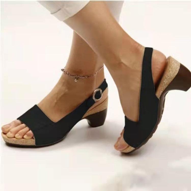 Ankle Strap Sandals Summer Low Heel Peep Toe Shoes Women - fadidesign