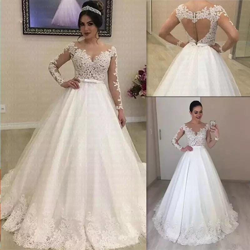 Applique Long Sleeve Wedding Dress Wedding Dress Bridal Gown - fadidesign