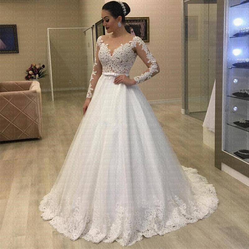 Applique Long Sleeve Wedding Dress Wedding Dress Bridal Gown - fadidesign