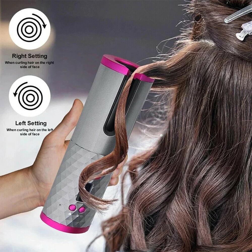 Electric LCD Display Automatic Rotating Cordless Hair Curler Fast Curling Iron Tongs Portable USB Rechargeable With Comb Safe USB Cordless Automatic Rotating Hair Curler Hair Waver Curling Iron - fadidesign