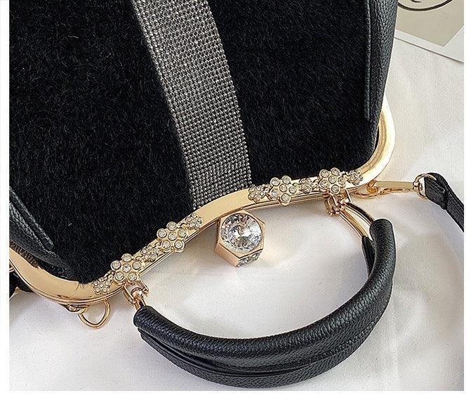 Autumn And Winter Diamond-embedded All-match Horse Hair-like Handbag - fadidesign