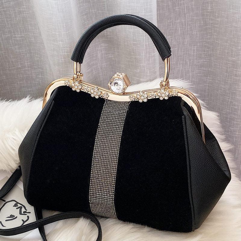 Autumn And Winter Diamond-embedded All-match Horse Hair-like Handbag - fadidesign