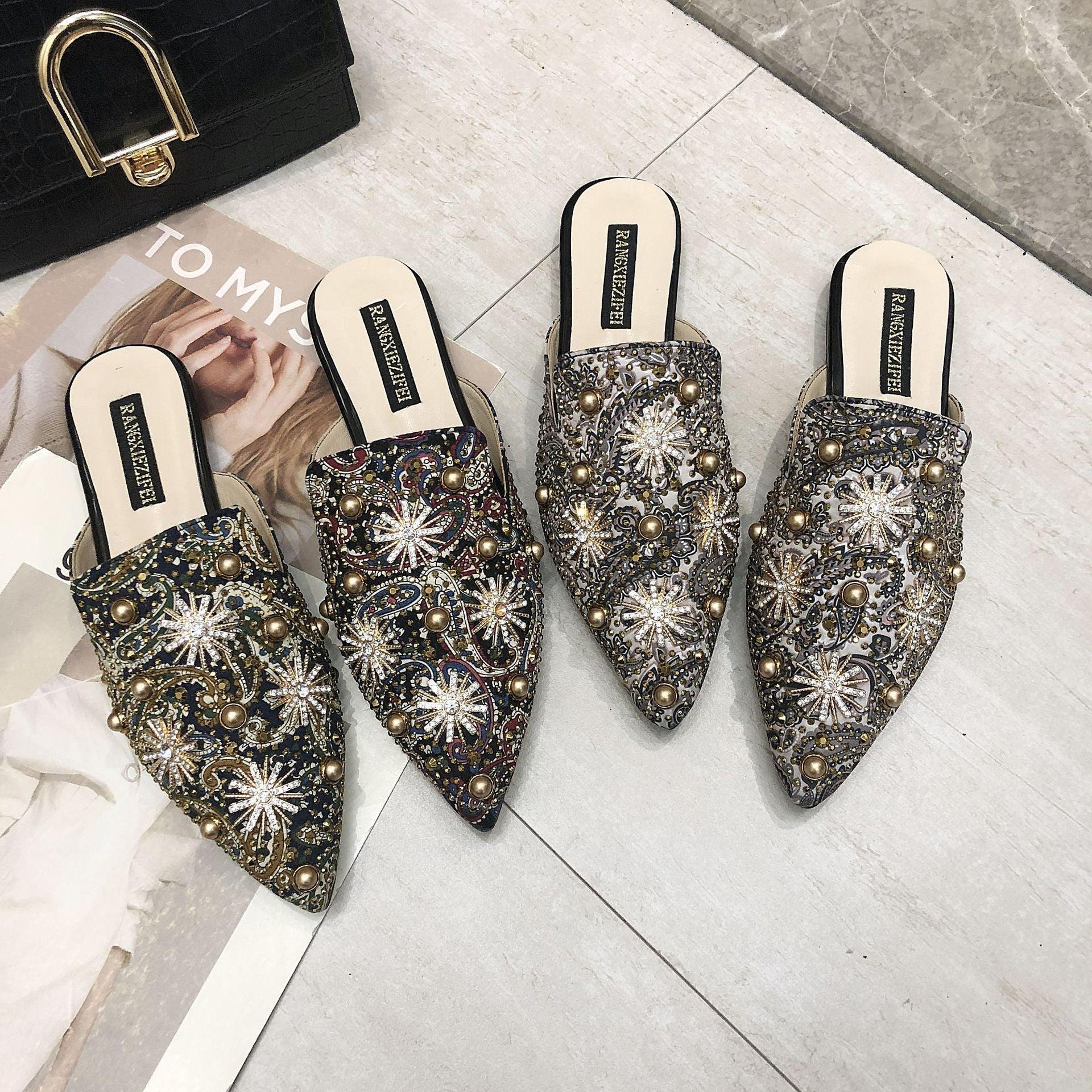 Baotou Half Slippers Women Flat Pointed Lazy Sandals And Slippers - fadidesign