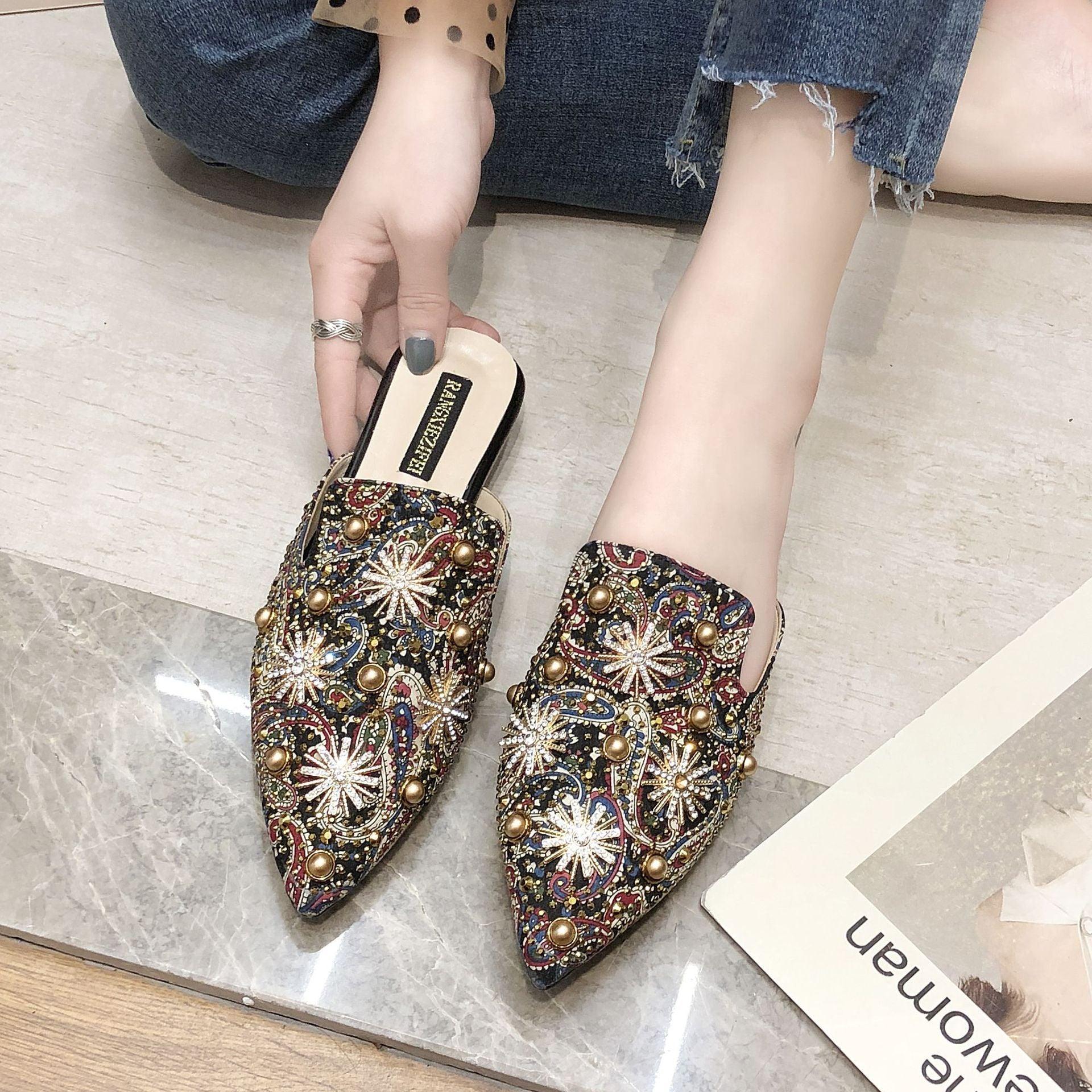 Baotou Half Slippers Women Flat Pointed Lazy Sandals And Slippers - fadidesign