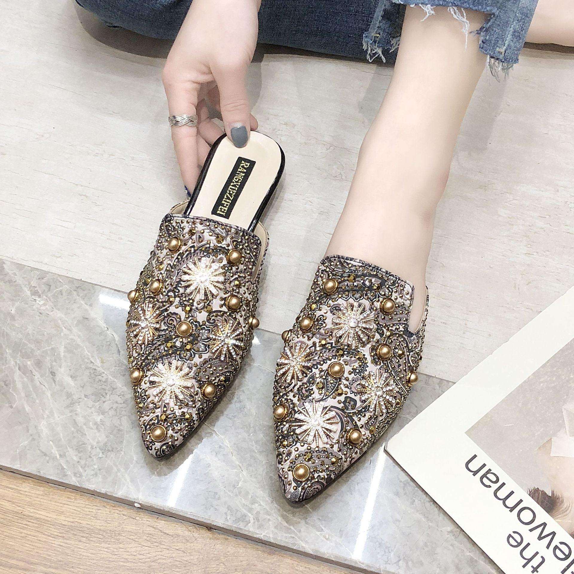 Baotou Half Slippers Women Flat Pointed Lazy Sandals And Slippers - fadidesign